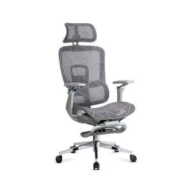Scaun birou ergonomic gri din mesh cu tetieră reglabilă, brațe 4D și șezut culisant SYYT 9520