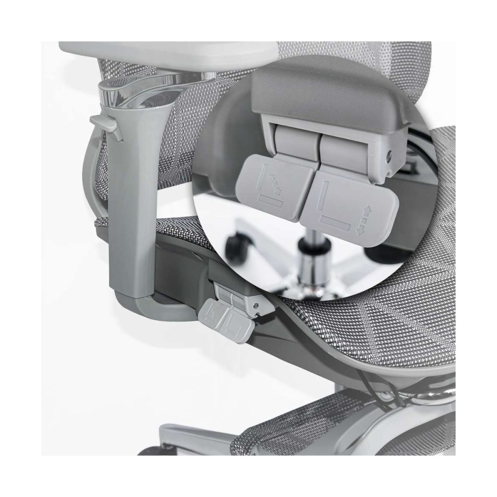 Scaun birou ergonomic gri din mesh cu tetieră reglabilă, brațe 4D și șezut culisant SYYT 9520