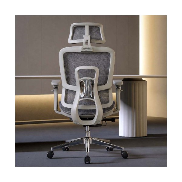 Scaun birou ergonomic gri din mesh cu tetieră reglabilă, brațe 4D și șezut culisant SYYT 9520