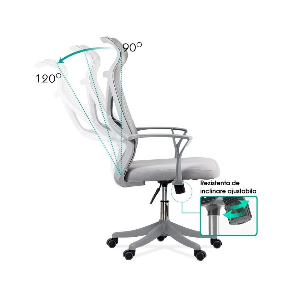 Scaun de birou din mesh reglabil pe inaltime OFF 431 gri deschis