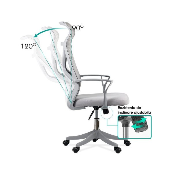 Scaun de birou din mesh reglabil pe inaltime OFF 431 gri deschis