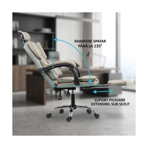 Scaun de birou din piele eco cu suport de picioare OFF 4151 gri