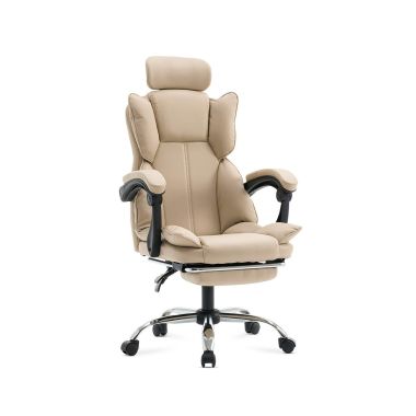 Scaun de birou din piele eco si suport de picioare OFF 4151 crem