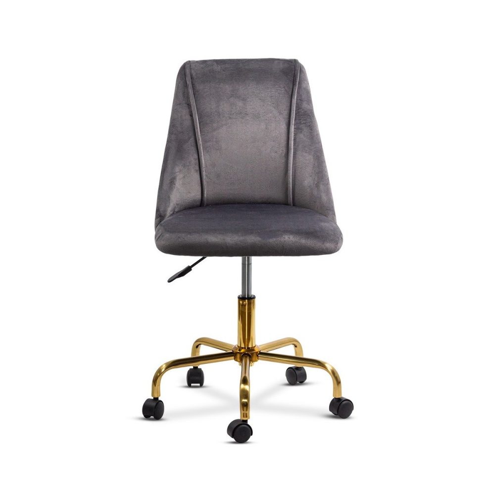Scaun de birou elegant din catifea si baza aurie OFF 642 gri