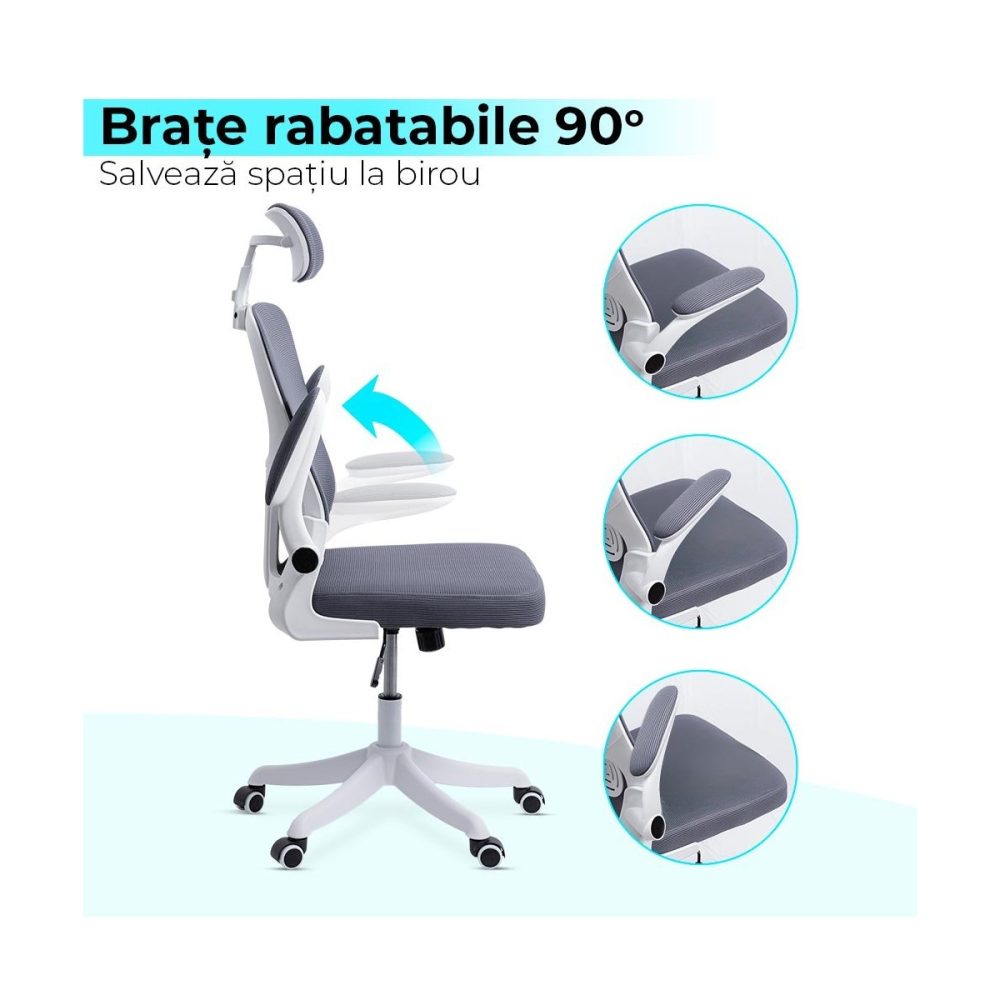Scaun de birou ergonomic cu spatar inalt, suport lombar si cotiere rabatabile OFF 336 gri
