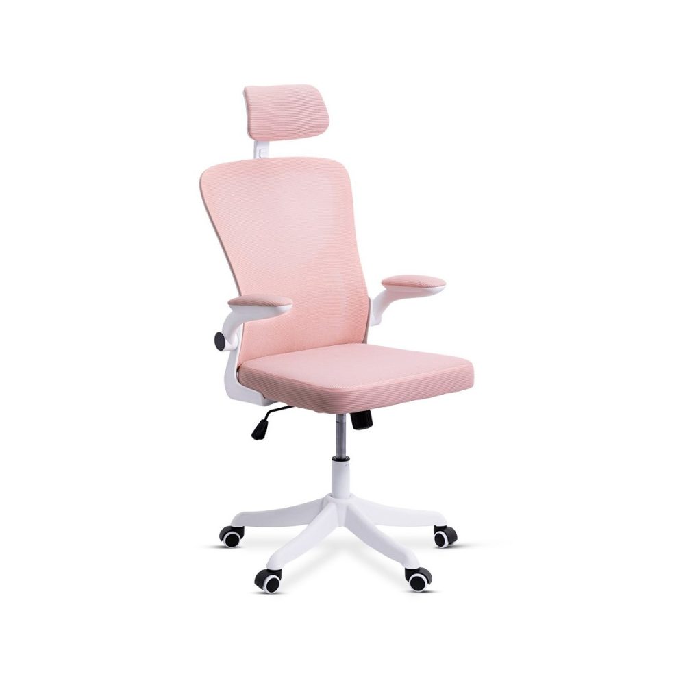 Scaun de birou ergonomic cu spatar inalt, suport lombar si cotiere rabatabile OFF 336 roz
