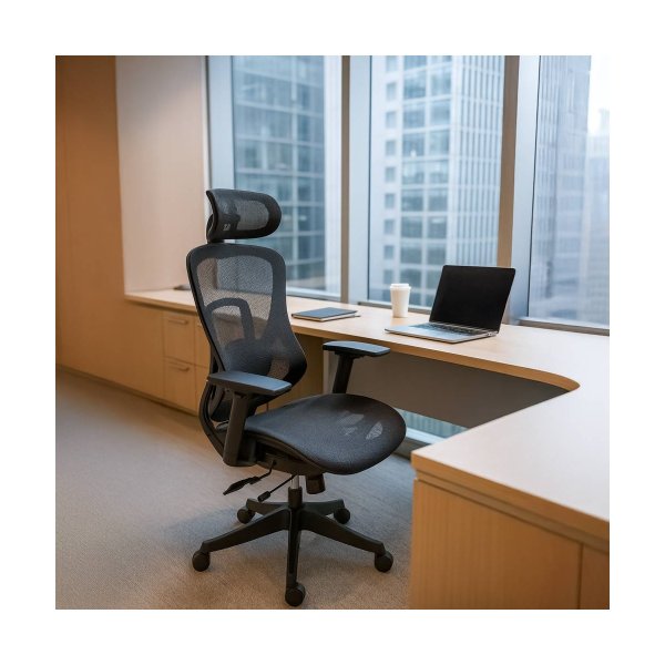 Scaun de birou ergonomic negru din mesh cu brațe reglabile 3D SYYT 9518