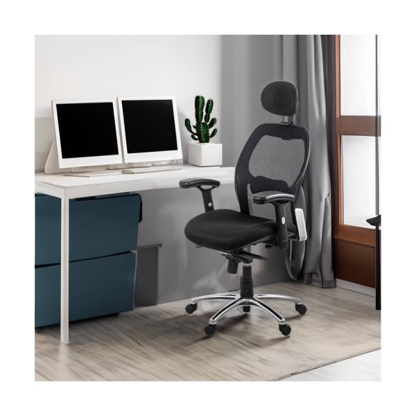 Scaun de birou ergonomic rezistent 150 kg cu suport lombar si cotiere reglabile SYYT 9513 negru