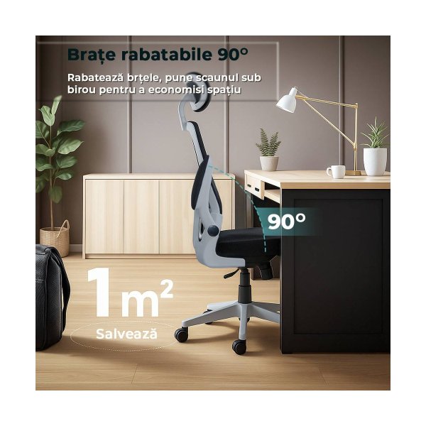 Scaun de birou negru ergonomic cu suport lombar si tetiera reglabila OFF 336