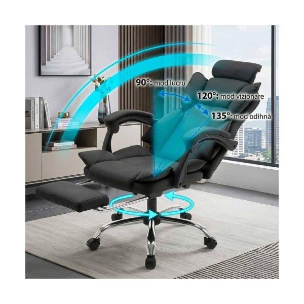 Scaun de birou tapiterie piele eco si suport de picioare OFF 4151 negru