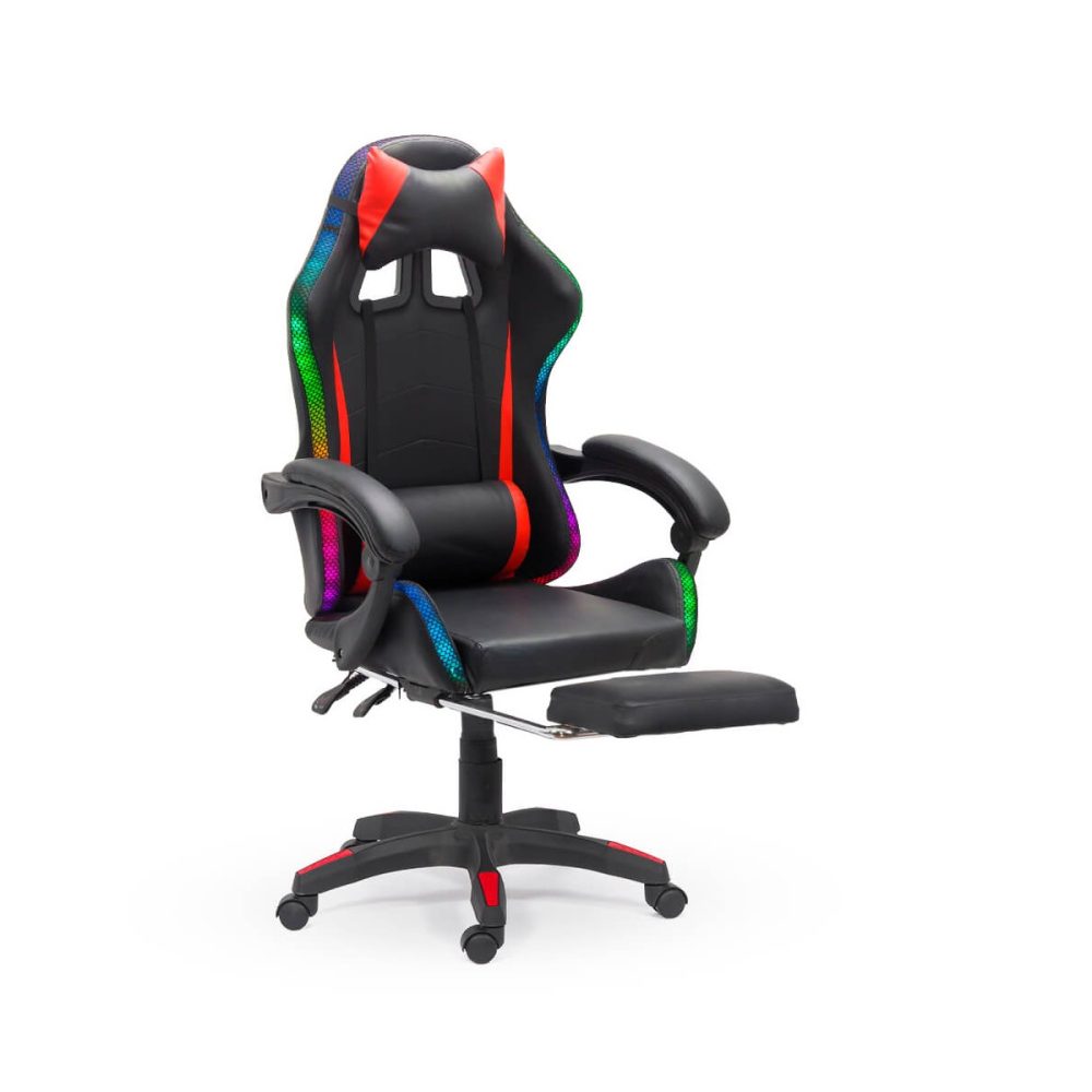 Scaun de gaming negru din piele ecologică cu lumini RGB OFF 303