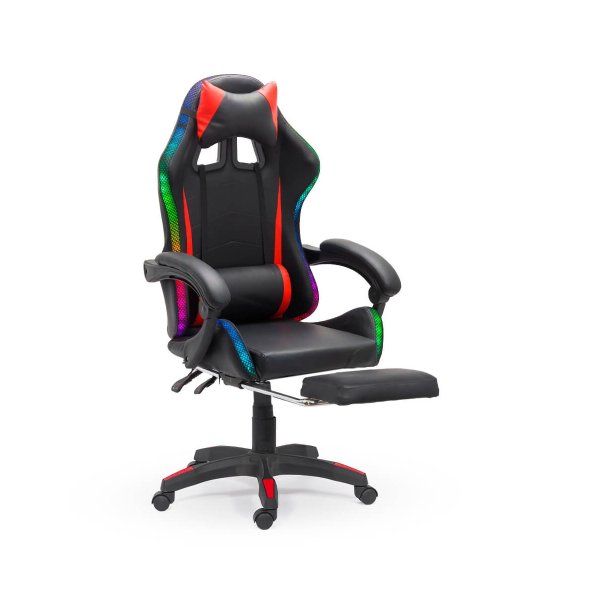 Scaun de gaming negru din piele ecologică cu lumini RGB OFF 303