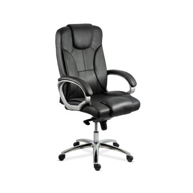 Scaun directorial din piele naturală cu bază metalică OFF 5860 negru