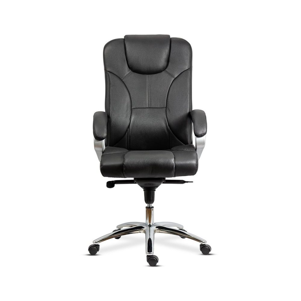 Scaun directorial din piele naturală cu bază metalică OFF 5860 negru