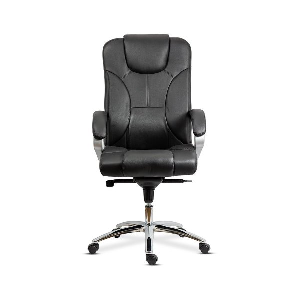 Scaun directorial din piele naturală cu bază metalică OFF 5860 negru
