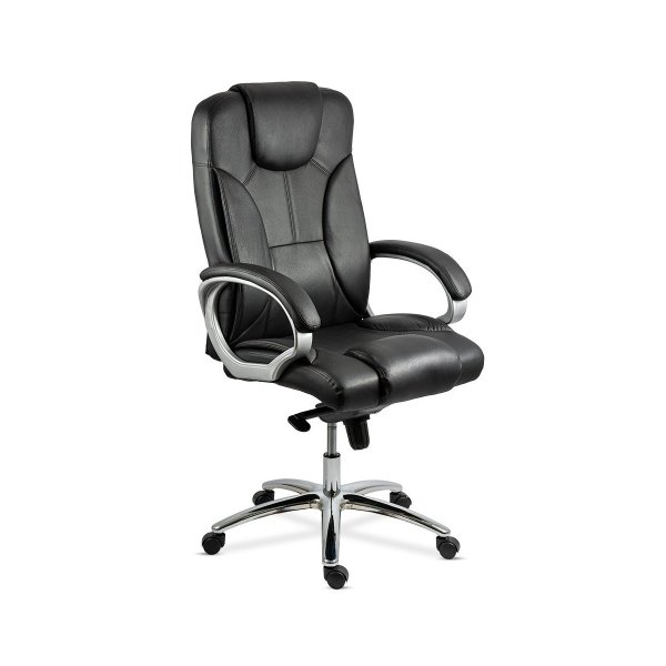 Scaun directorial din piele naturală cu bază metalică OFF 5860 negru