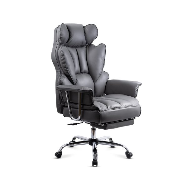 Scaun directorial gri din piele ecologica cu suport pentru picioare OFF 413