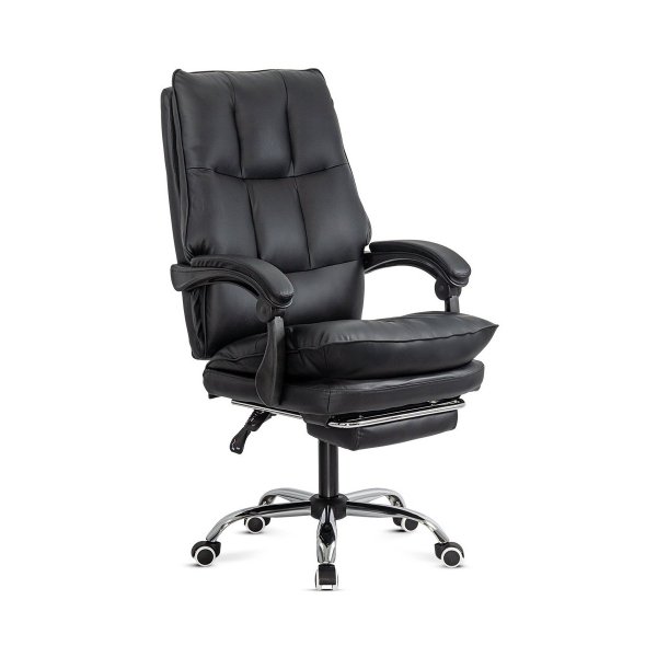 Scaun directorial negru din piele ecologica, cu suport de picioare, rabatabil si elegant OFF 417