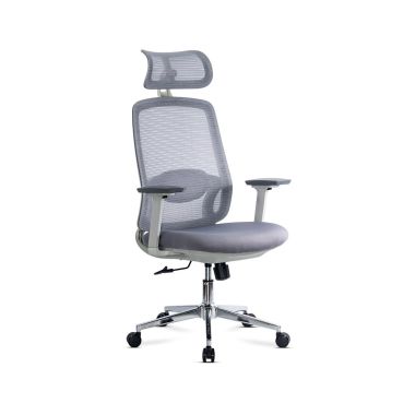 Scaun ergonomic de birou OFF 403 gri din mesh cu tetiera si suport lombar reglabile
