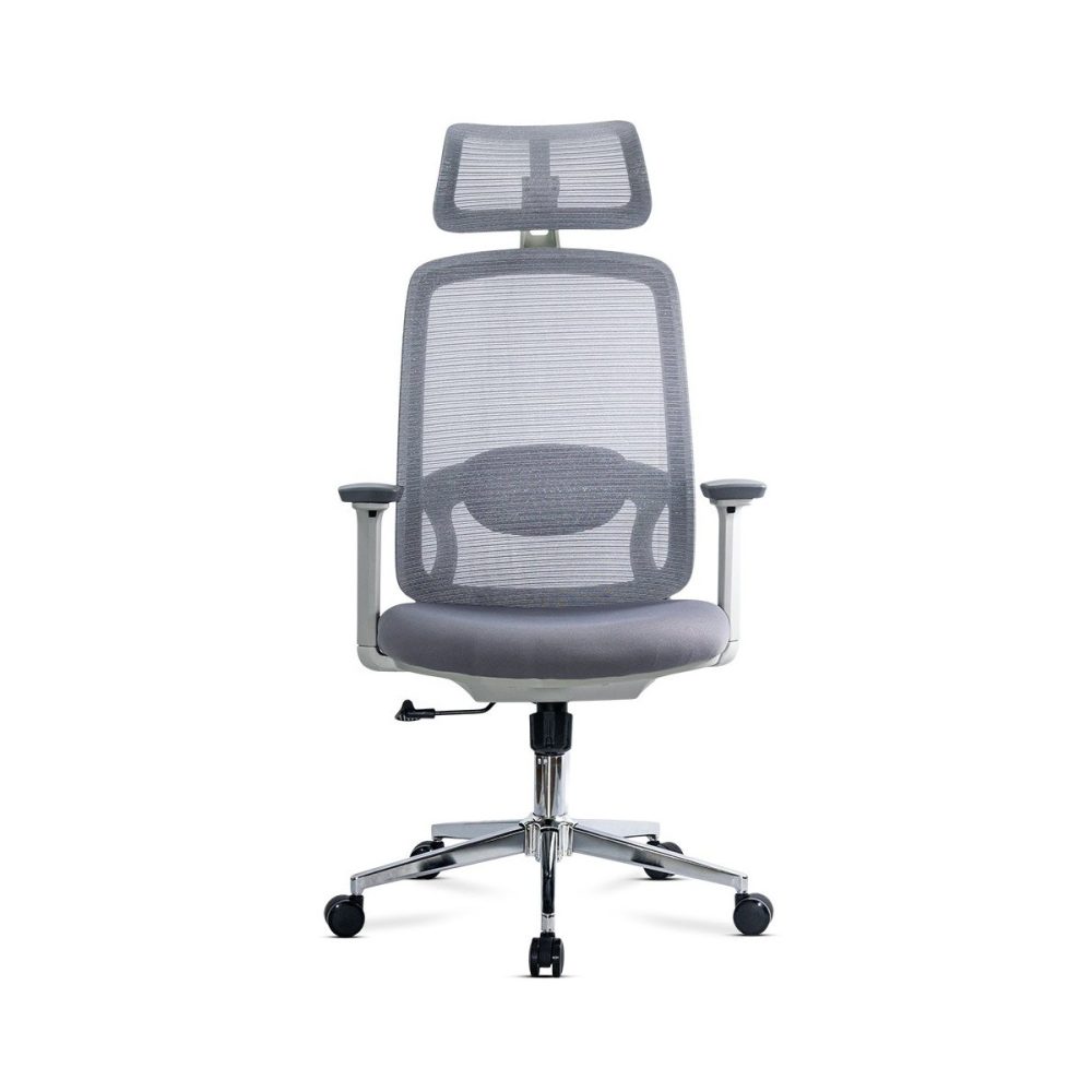 Scaun ergonomic de birou OFF 403 gri din mesh cu tetiera si suport lombar reglabile