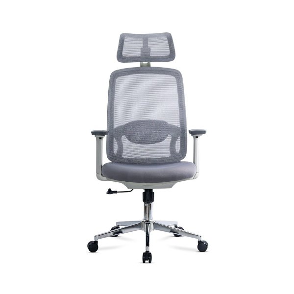 Scaun ergonomic de birou OFF 403 gri din mesh cu tetiera si suport lombar reglabile