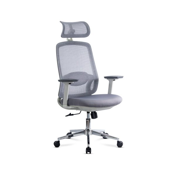 Scaun ergonomic de birou OFF 403 gri din mesh cu tetiera si suport lombar reglabile