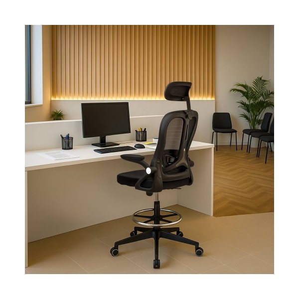 Scaun ergonomic de lucru negru din mesh cu suport picioare reglabil OFF 650
