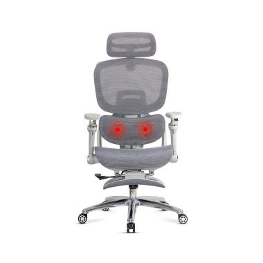 Scaun ergonomic gri din mesh rezistent la 150 kg cu funcție de masaj lombar cu încălzire SYYT 9521