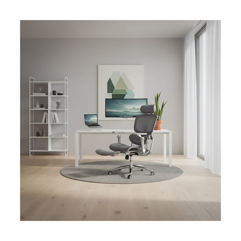 Scaun ergonomic gri din mesh rezistent la 150 kg cu funcție de masaj lombar cu încălzire SYYT 9521