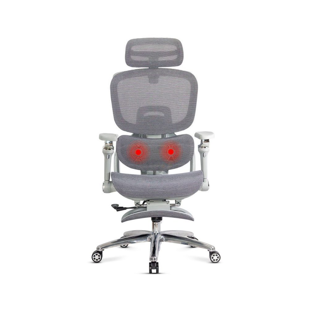 Scaun ergonomic gri din mesh rezistent la 150 kg cu funcție de masaj lombar cu încălzire SYYT 9521