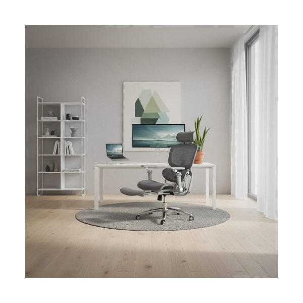Scaun ergonomic gri din mesh rezistent la 150 kg cu funcție de masaj lombar cu încălzire SYYT 9521