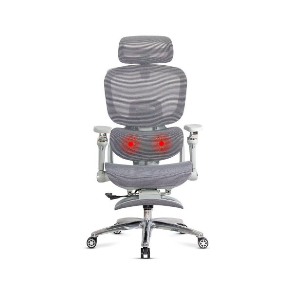 Scaun ergonomic gri din mesh rezistent la 150 kg cu funcție de masaj lombar cu încălzire SYYT 9521