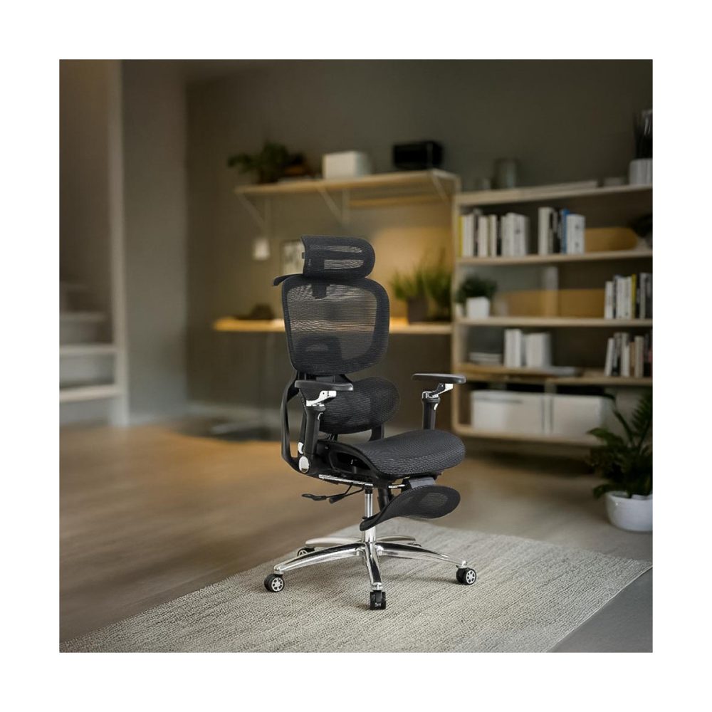 Scaun ergonomic negru din mesh cu șezut cu ventilație și suport lombar cu încălzire și masaj SYYT 9521