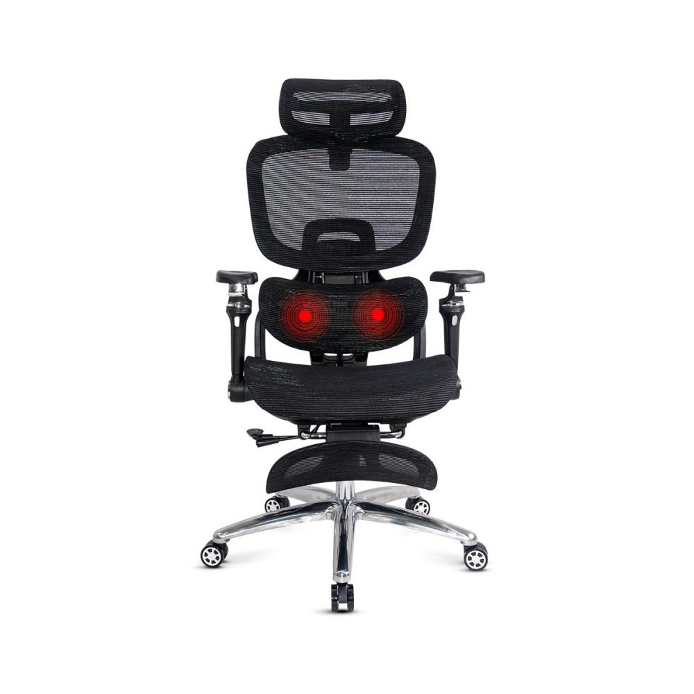 Scaun ergonomic negru din mesh cu șezut cu ventilație și suport lombar cu încălzire și masaj SYYT 9521