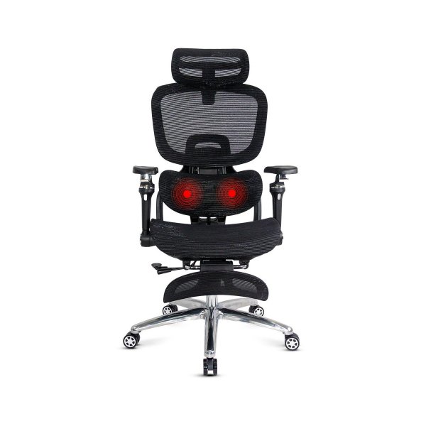 Scaun ergonomic negru din mesh cu șezut cu ventilație și suport lombar cu încălzire și masaj SYYT 9521