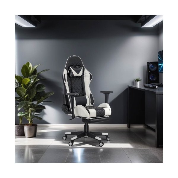 Scaun gaming cu spatar rabatabil si cotiere reglabile OFF 307 alb