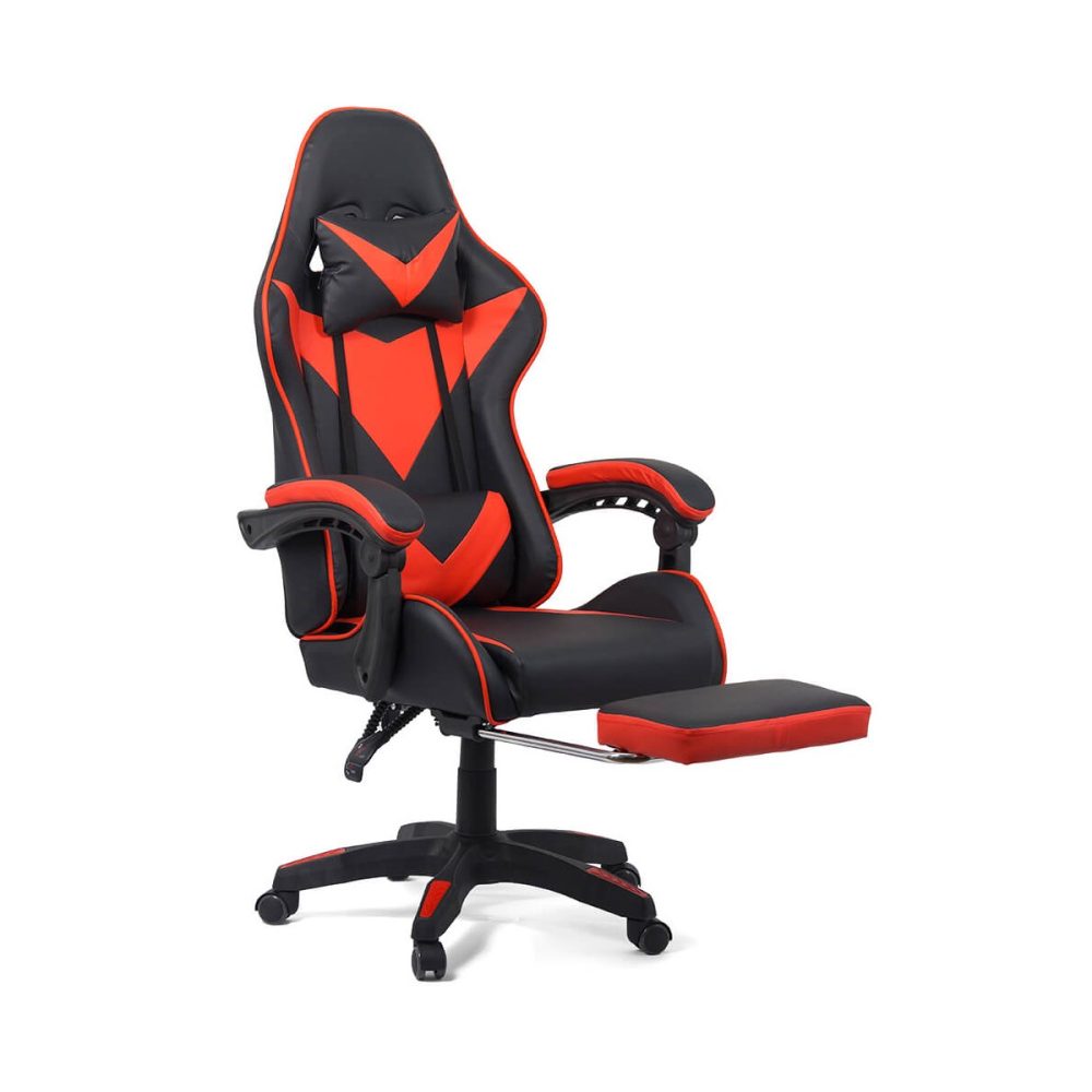 Scaun gaming cu spatar reglabil si suport picioare rosu/negru OFF 299