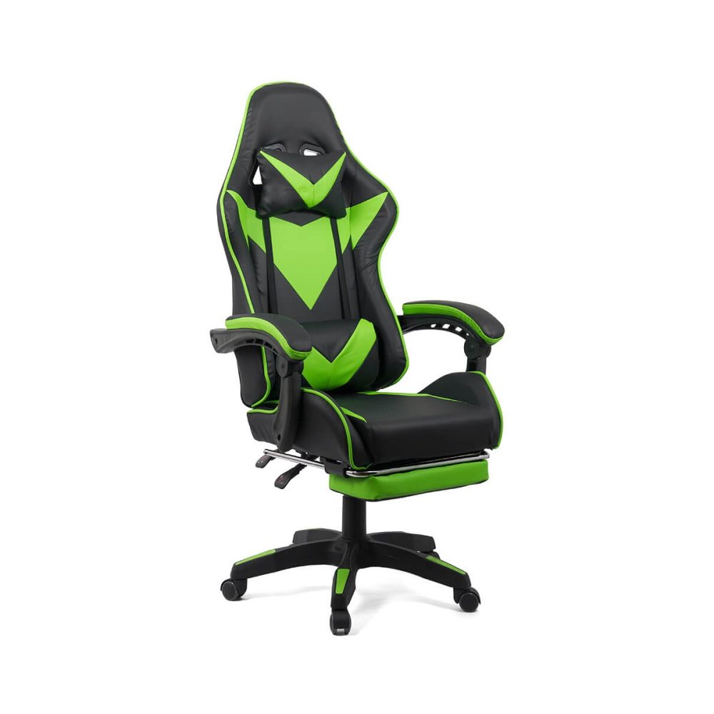 Scaun gaming cu spatar reglabil si suport picioare verde/negru OFF 299