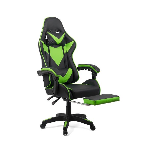 Scaun gaming cu spatar reglabil si suport picioare verde/negru OFF 299
