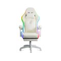 Scaun gaming ergonomic crem din piele ecologică cu suport de picioare si iluminare RGB OFF 298 - imaginea 3
