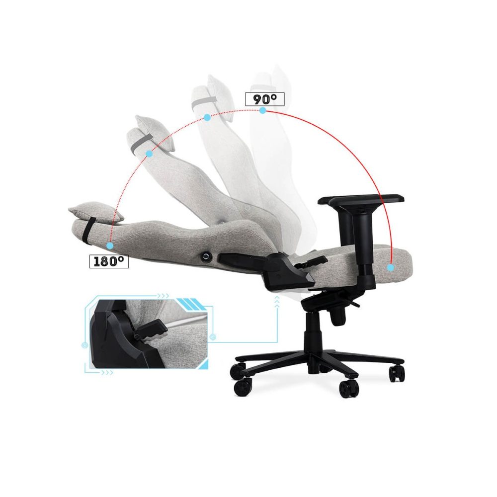 Scaun gaming textil cu cotiere 4D si suport lombar integrat OFF 297 gri