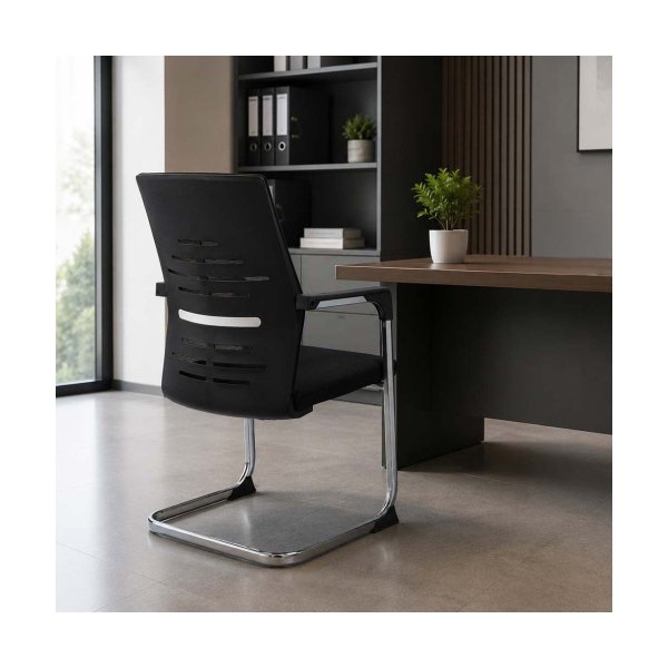 Scaun vizitator din mesh cu cadru tip sanie OFF 807 negru