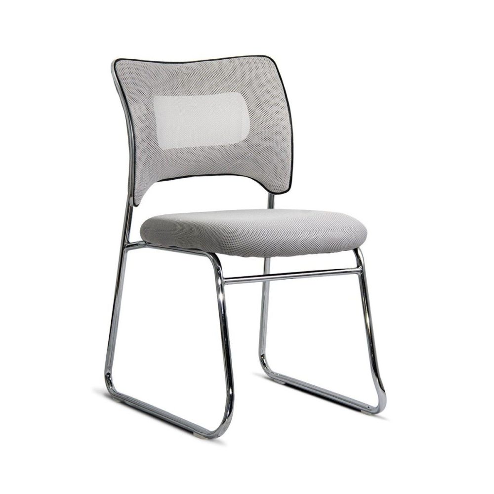 Scaun vizitatori gri deschis din mesh cu cadru metalic tip sanie, stabil HRC 613F