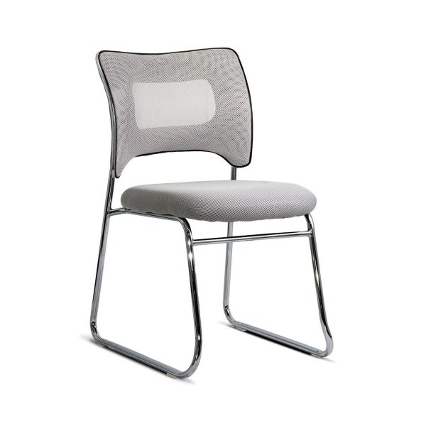 Scaun vizitatori gri deschis din mesh cu cadru metalic tip sanie, stabil HRC 613F