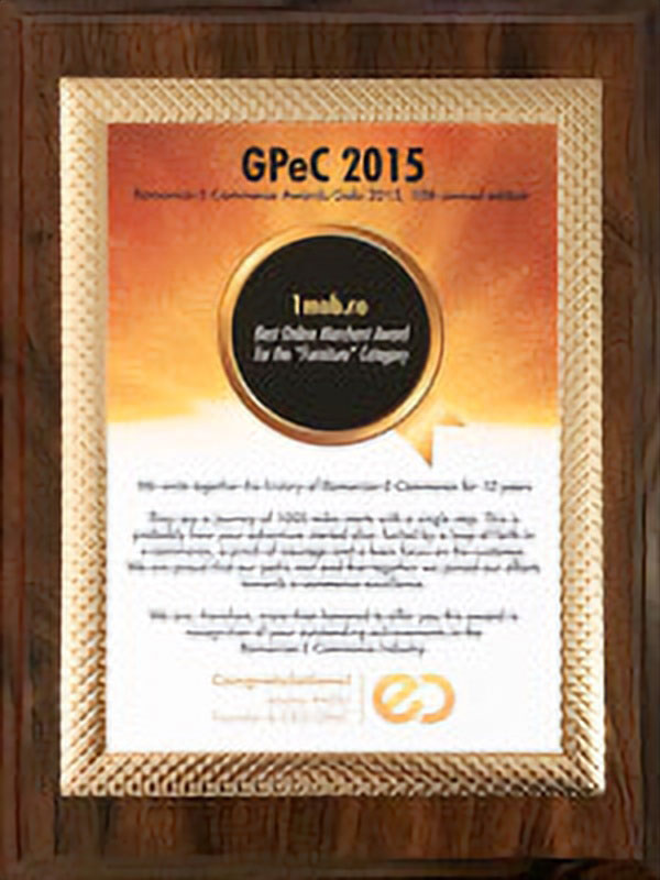 Diploma GPeC 2015 - Cel mai bun magazin online la categoria Mobilă